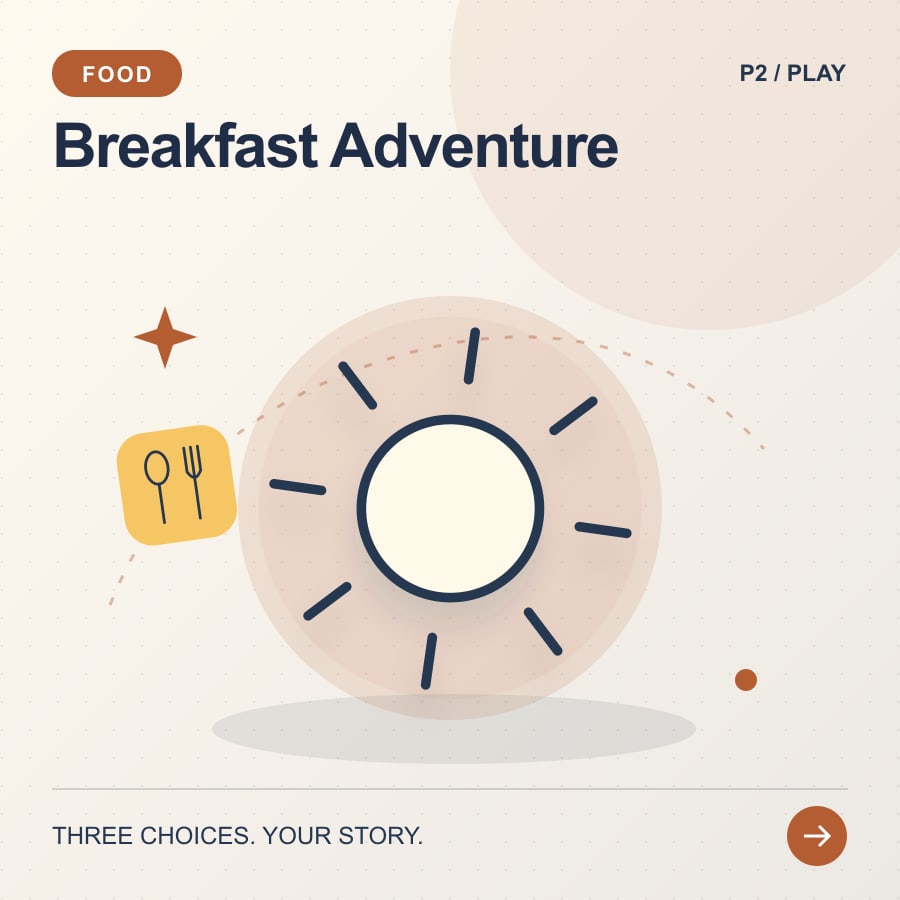 Breakfast Adventure illustrated poster featuring sun