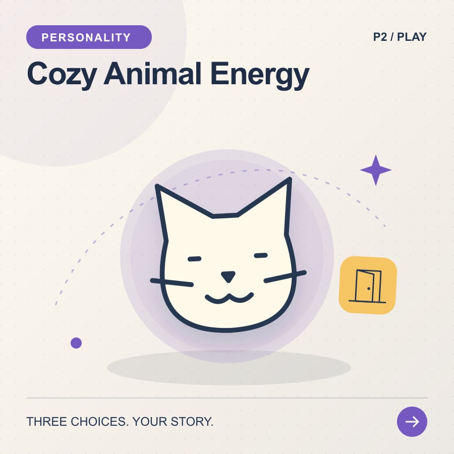 Cozy Animal Energy illustrated poster featuring storybook animal