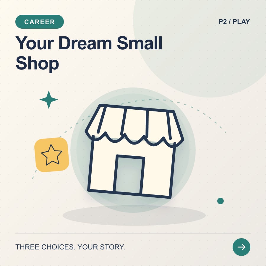Your Dream Small Shop illustrated poster featuring shop