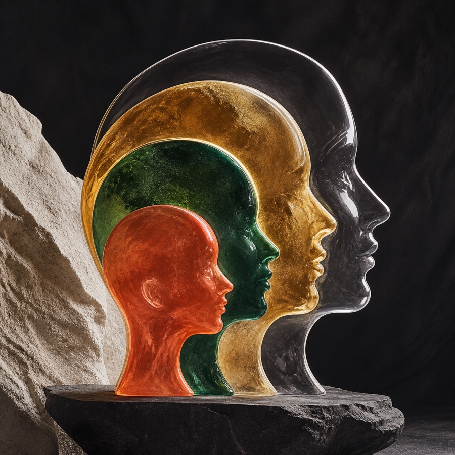 Four refined portraits representing playful, grounded, wise, and old-soul emotional energy