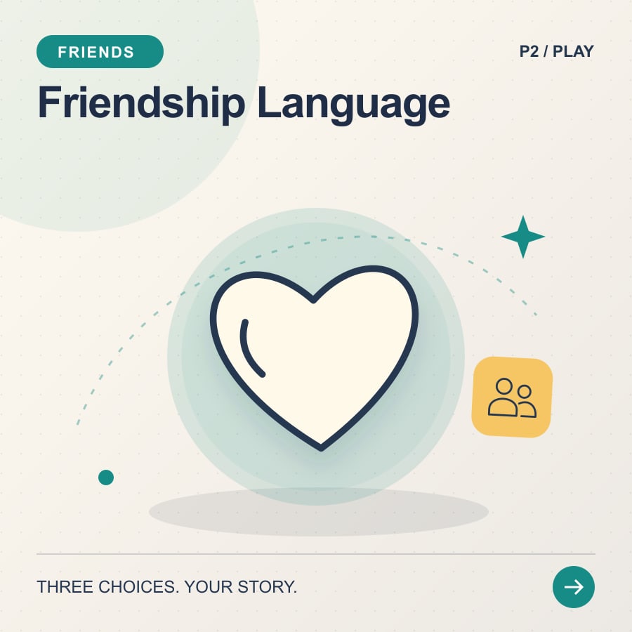 Friendship Language illustrated poster featuring heart