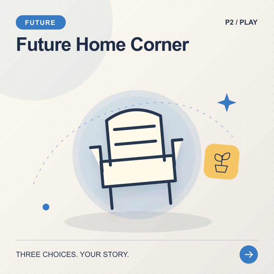Future Home Corner illustrated poster featuring chair