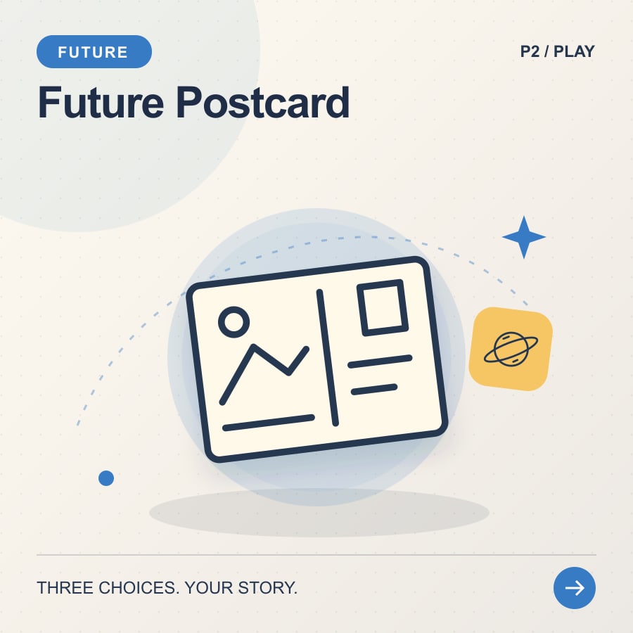 Future Postcard illustrated poster featuring postcard