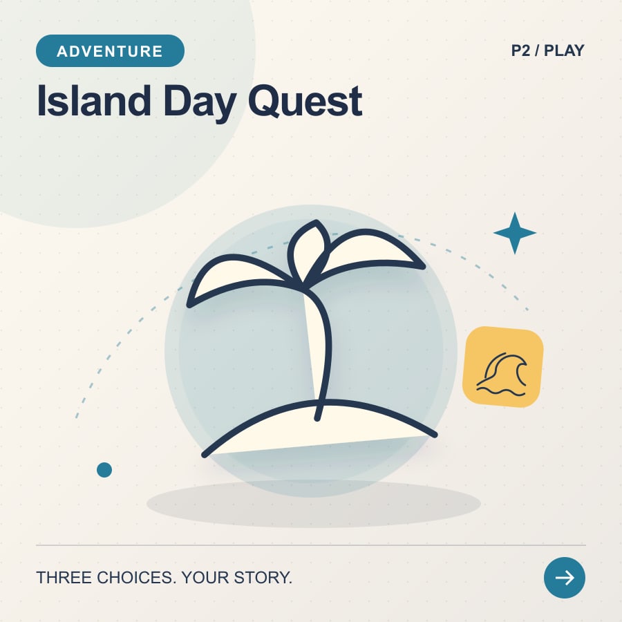 Island Day Quest illustrated poster featuring island