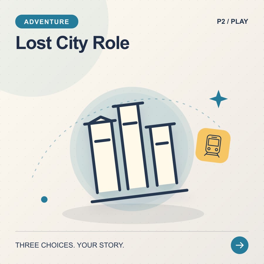 Lost City Role illustrated poster featuring ruins