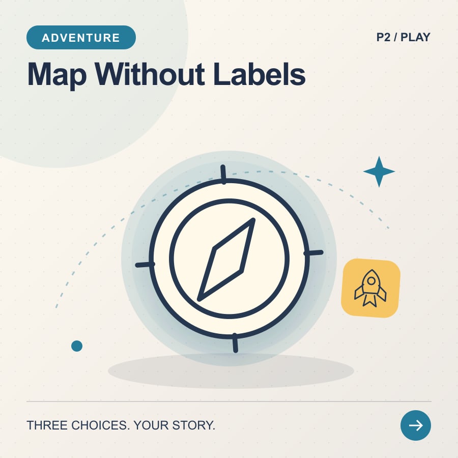 Map Without Labels illustrated poster featuring compass