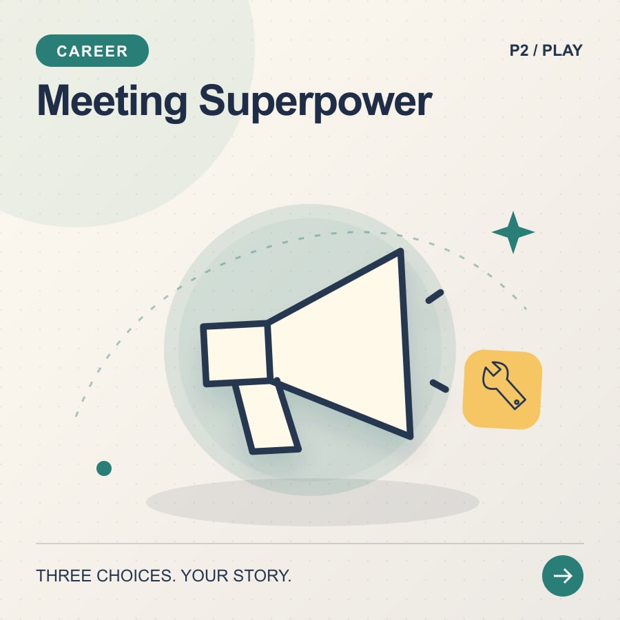 Meeting Superpower illustrated poster featuring megaphone