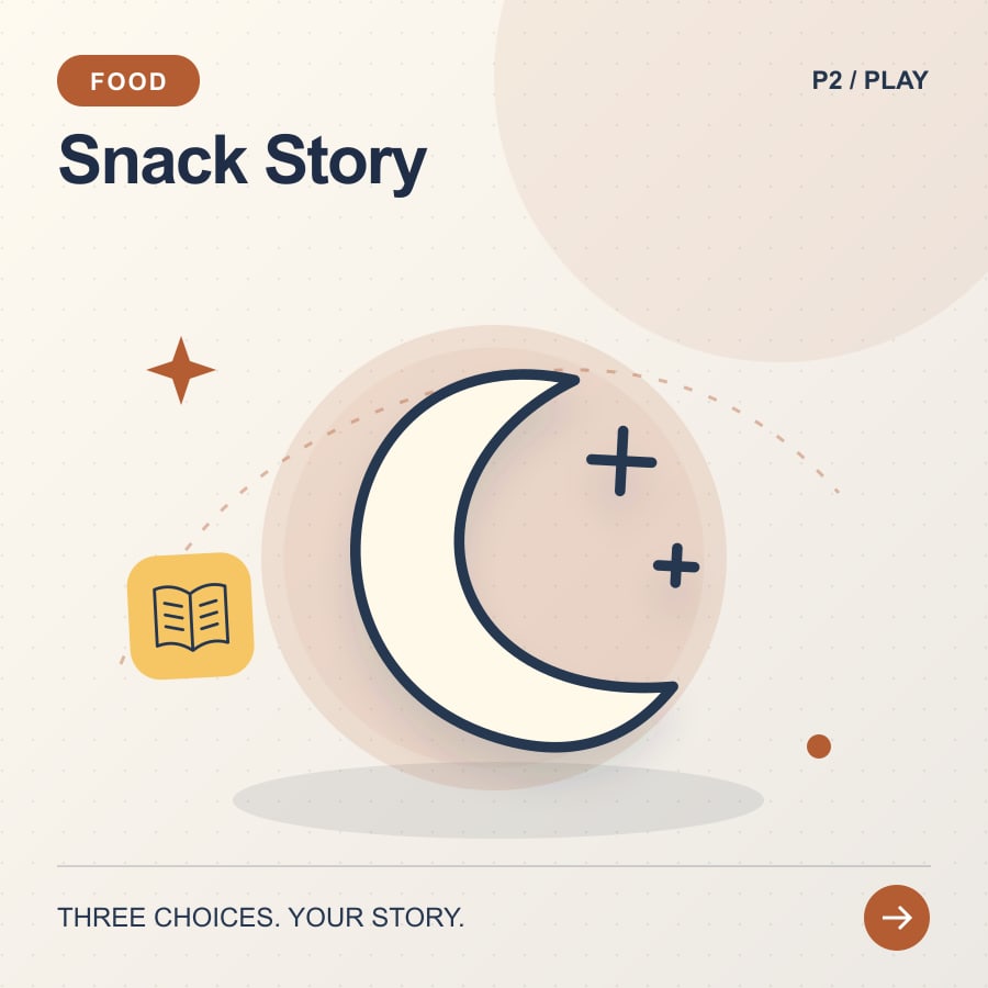Snack Story illustrated poster featuring moon