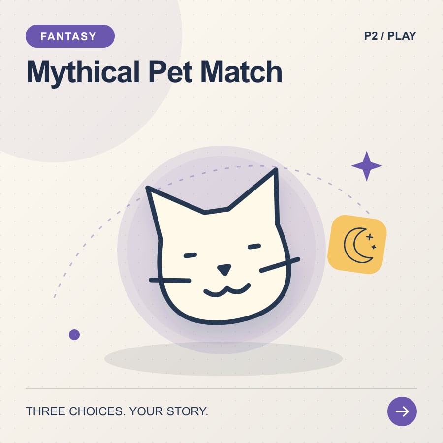 Mythical Pet Match illustrated poster featuring storybook animal