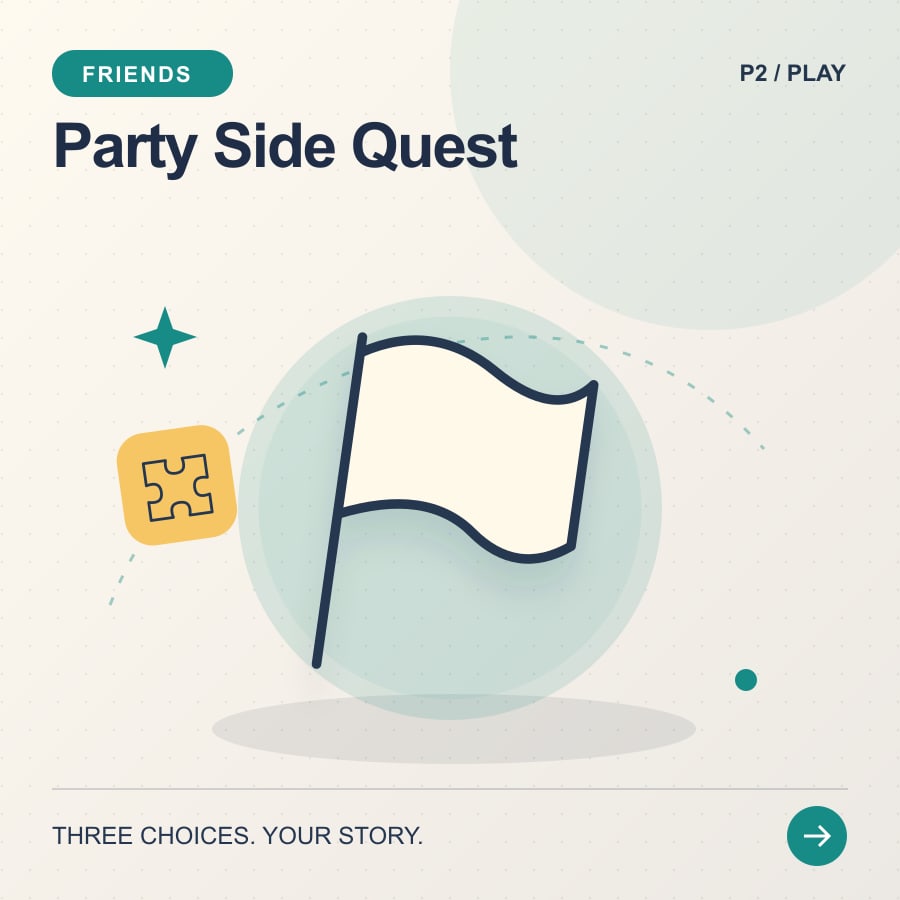 Party Side Quest illustrated poster featuring flag