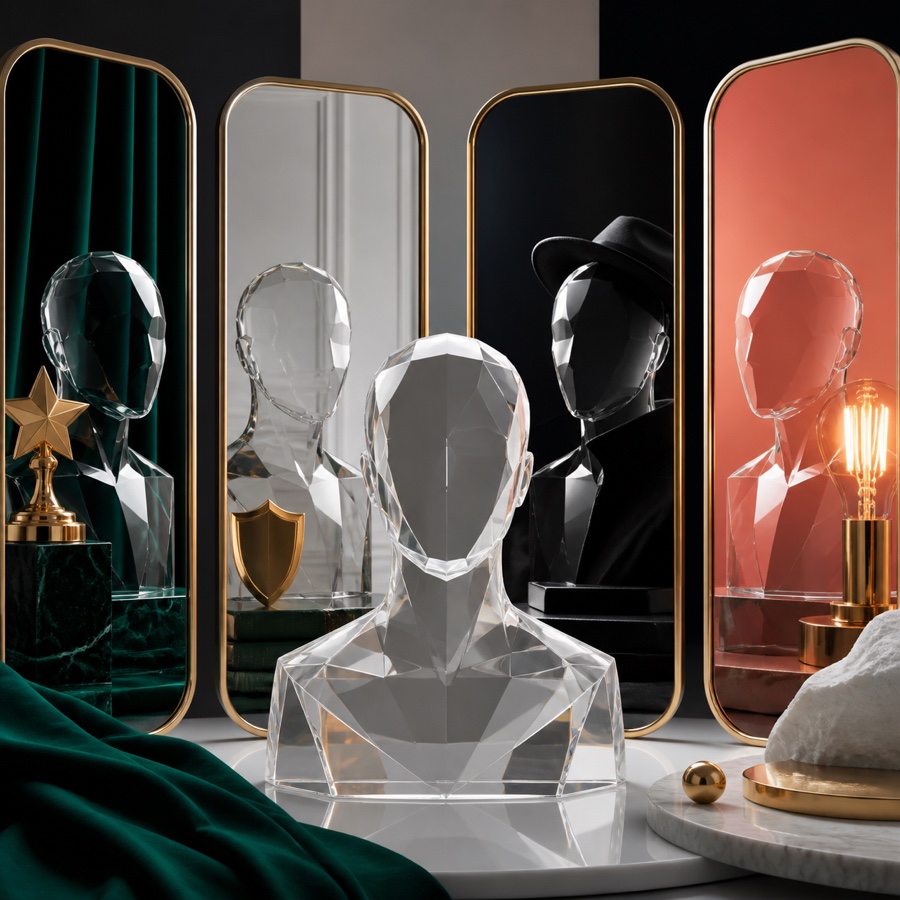 A polished portrait reflected through four distinct social impressions
