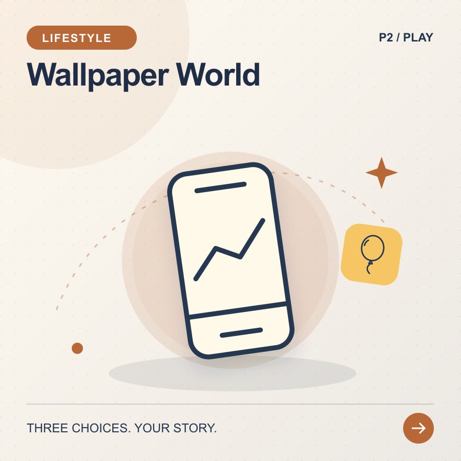 Wallpaper World illustrated poster featuring phone