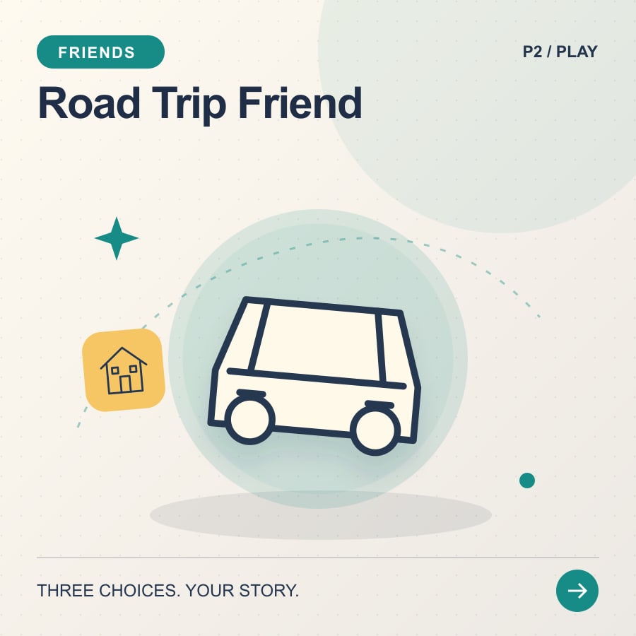 Road Trip Friend illustrated poster featuring car