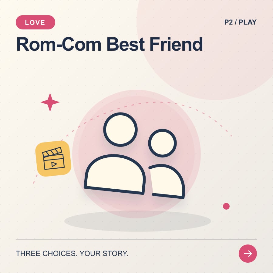Rom-Com Best Friend illustrated poster featuring people
