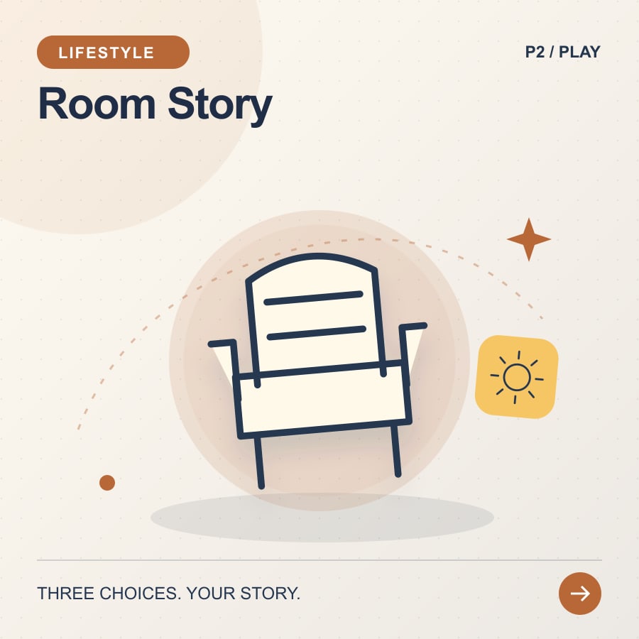 Room Story illustrated poster featuring chair