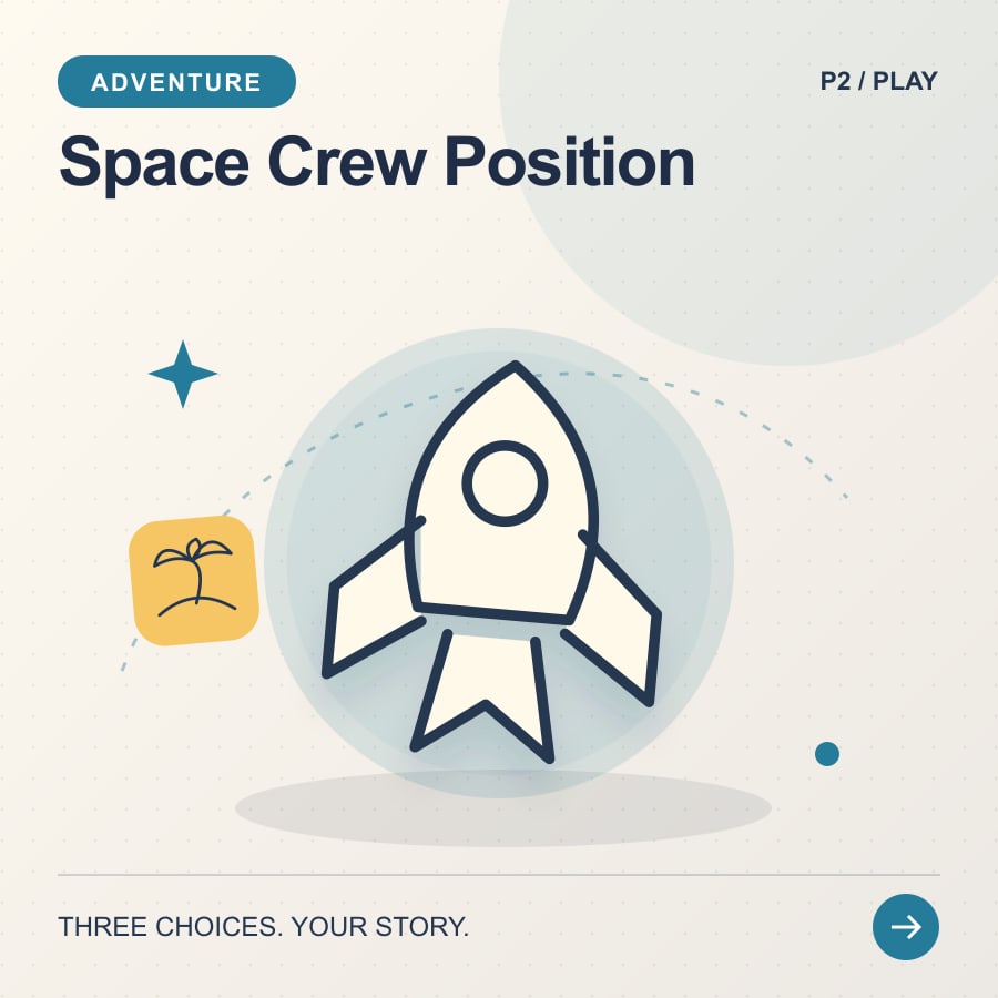 Space Crew Position illustrated poster featuring rocket