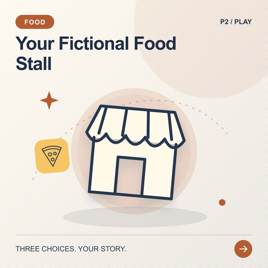 Your Fictional Food Stall illustrated poster featuring shop