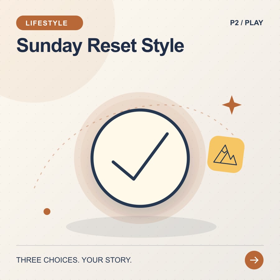 Sunday Reset Style illustrated poster featuring check