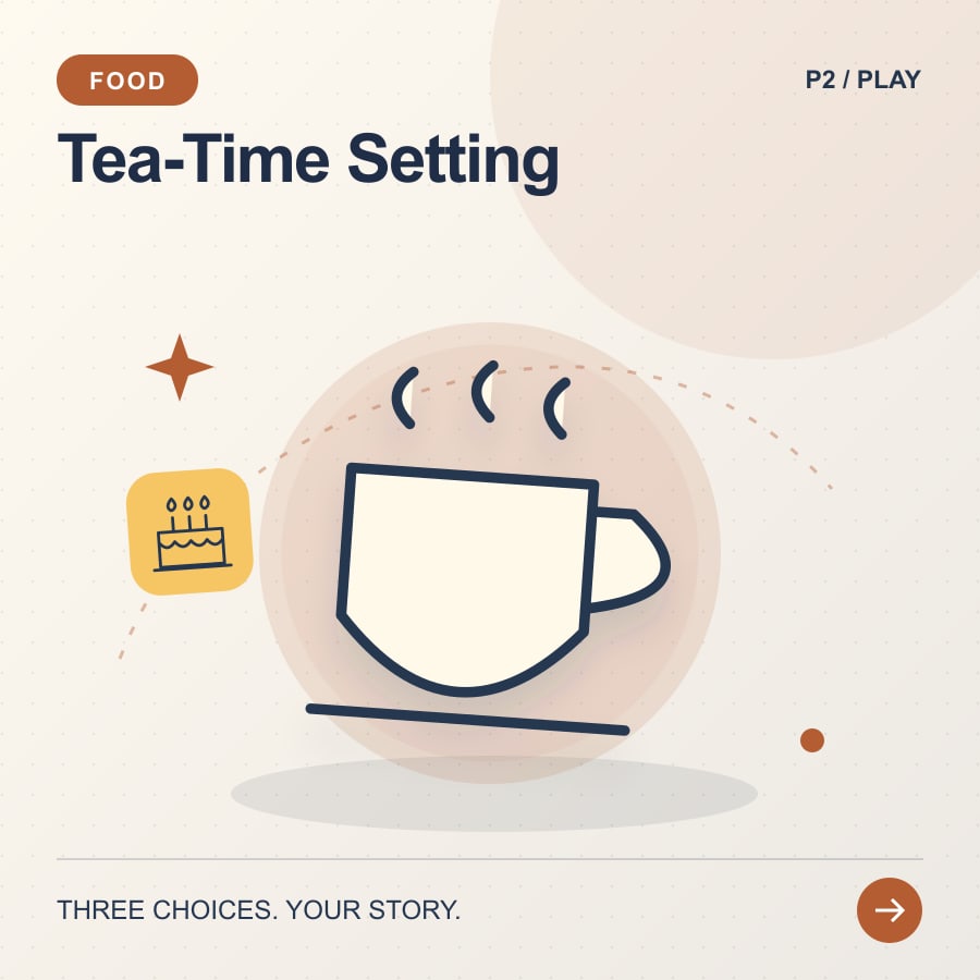 Tea-Time Setting illustrated poster featuring cup