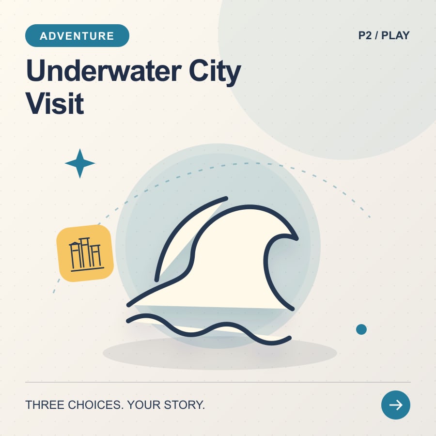 Underwater City Visit illustrated poster featuring wave